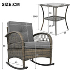 3-Piece Balcony Furniture Set with Cushions, Grey Rattan