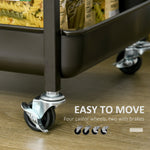 Kitchen Trolley with Folding Table Top, 2 Trays, Wheels, and Adjustable Foot Pads, Metal