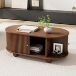 Coffee Table, 100 x 50 x 40 cm, Storage with Sliding Doors, Walnut