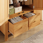 Wardrobe with Rattan Weave and 2 Doors, 181x78x45 cm, Oak Look