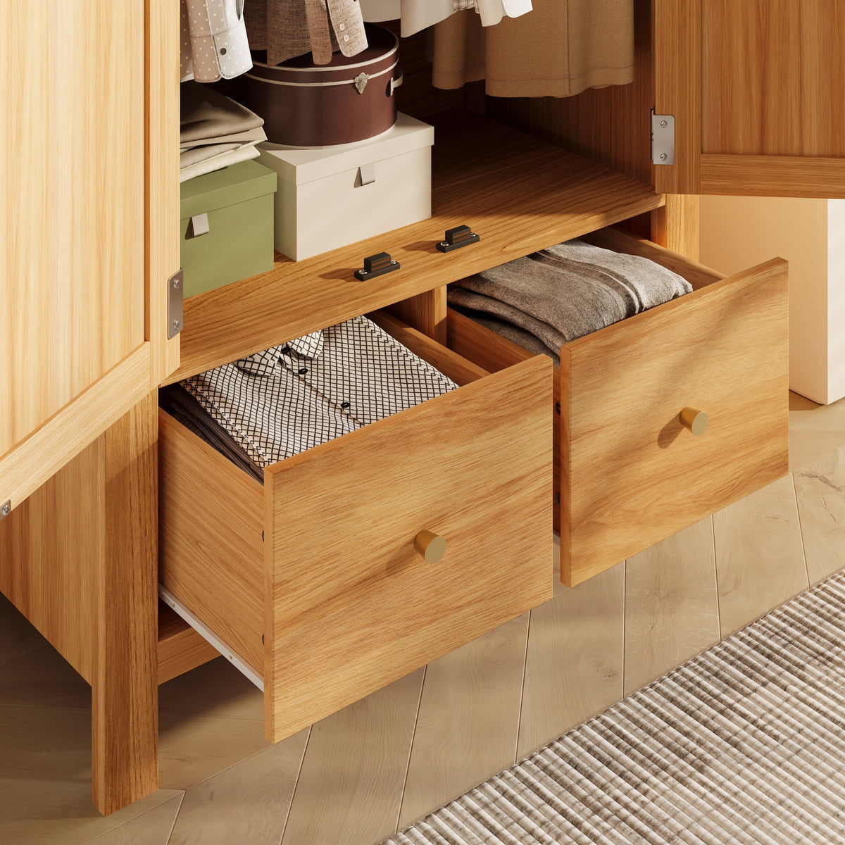 Wardrobe with Rattan Weave and 2 Doors, 181x78x45 cm, Oak Look