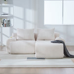 Modular Corduroy Sofa for 2 People with Ottomans, Cup Holder and Side Pocket, Beige