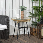 Bistro Table, Round Garden Side Table 50cm, Rattan Black+Beige