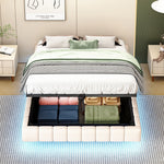 Upholstered Bed 140x200cm Floating Hydraulic Storage LED Light, Linen Beige