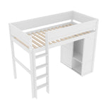 Loft Bed 90x200cm with Wardrobe & Storage, White Pine Wood
