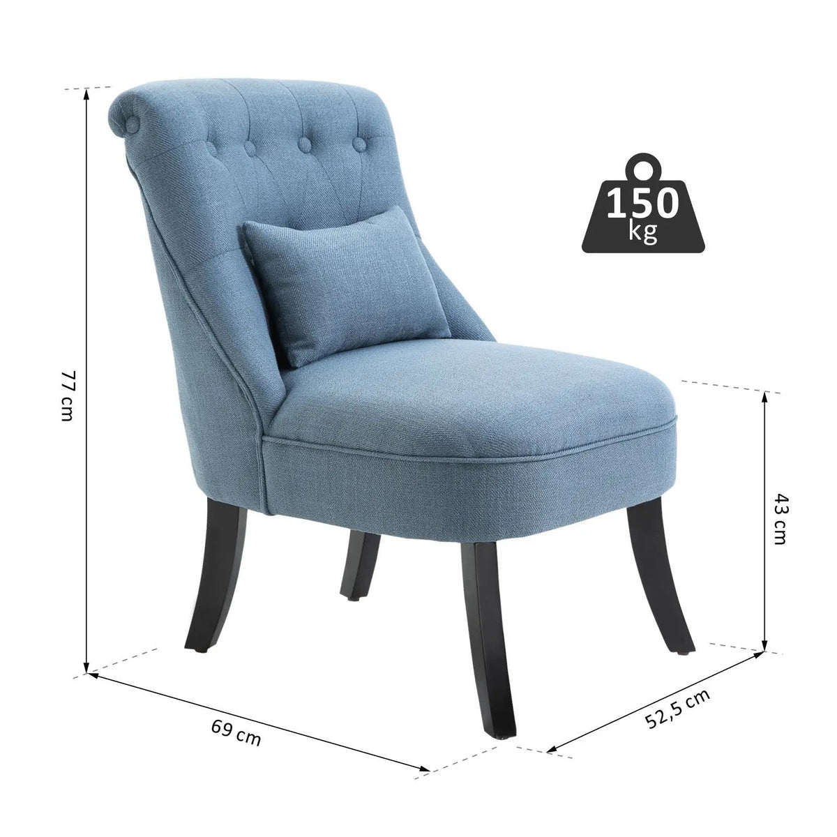 TV Armchair, Back Cushion Raised Feet, Blue Linen