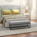 Linen look upholstered bench for bedroom, bed bench, dressing table, 200 kg, light grey steel