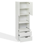 Tall Storage Cabinet 200cm High Doors Drawers Microwave Shelf - White