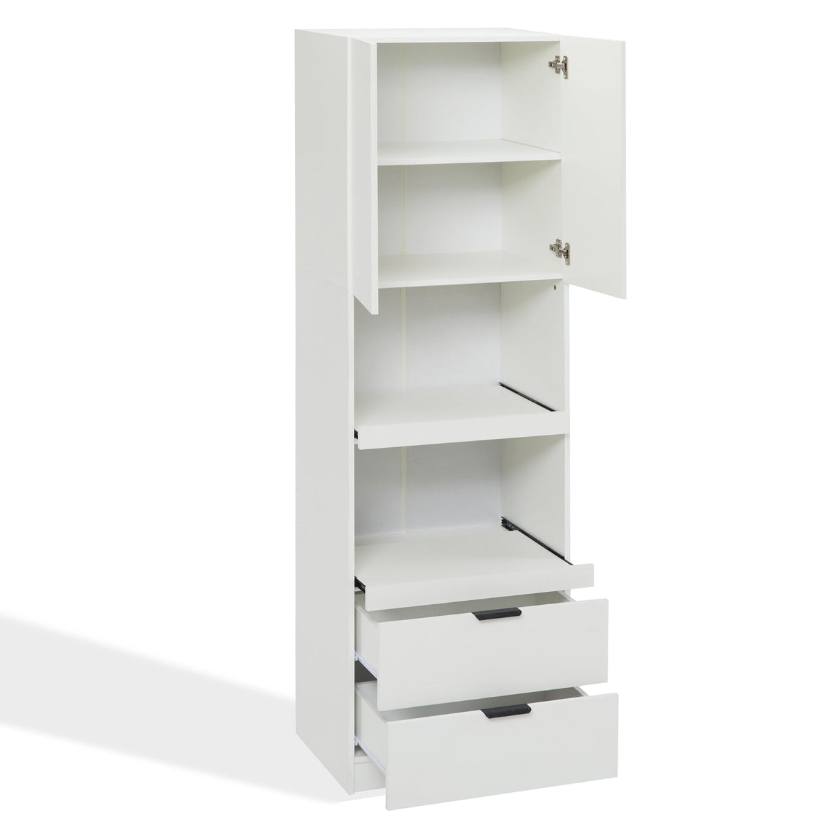 Tall Storage Cabinet 200cm High Doors Drawers Microwave Shelf - White