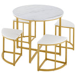 Dining Table Set with 4 Chairs, Modern Luxury MDF Gilded Iron Velvet, White