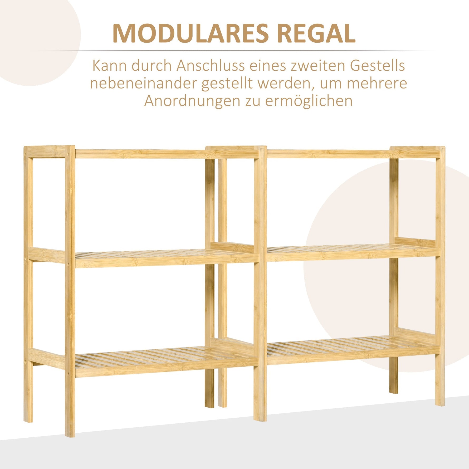 Bathroom Shelf, 3 Levels Standing Kitchen, Natural Bamboo