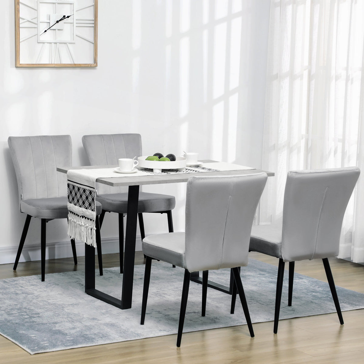 Dining Chair Set of 4, Kitchen Chairs, Backrest, Grey Velvet