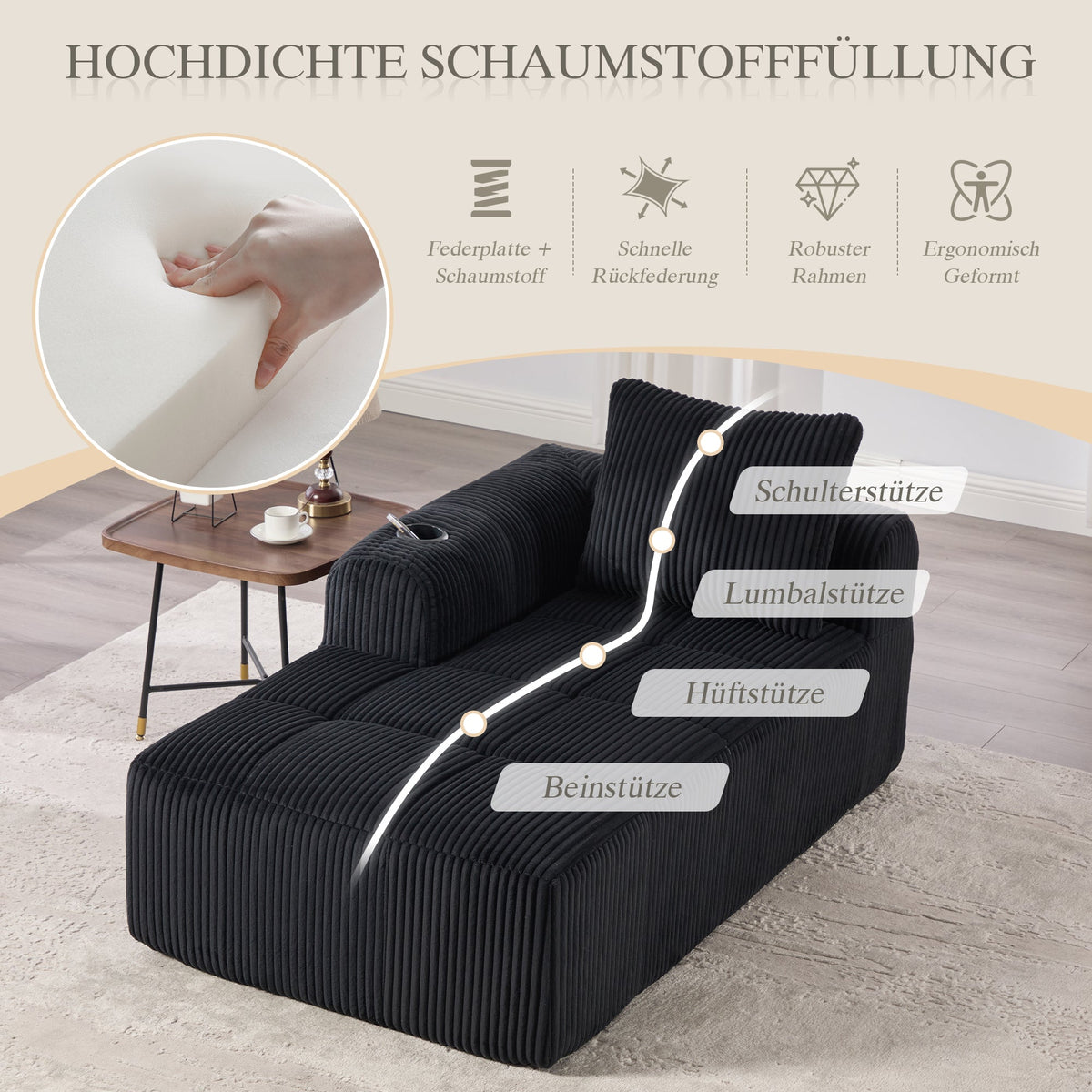 Cozy Recliner Sofa, No Assembly, Side Pocket, Drink Holder - Corduroy