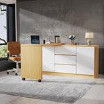 Desk, Multifunctional Rotating, Lockable Casters, White/Oak