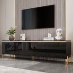 TV Stand Modern High-Gloss Storage 4 Doors Gold Trim