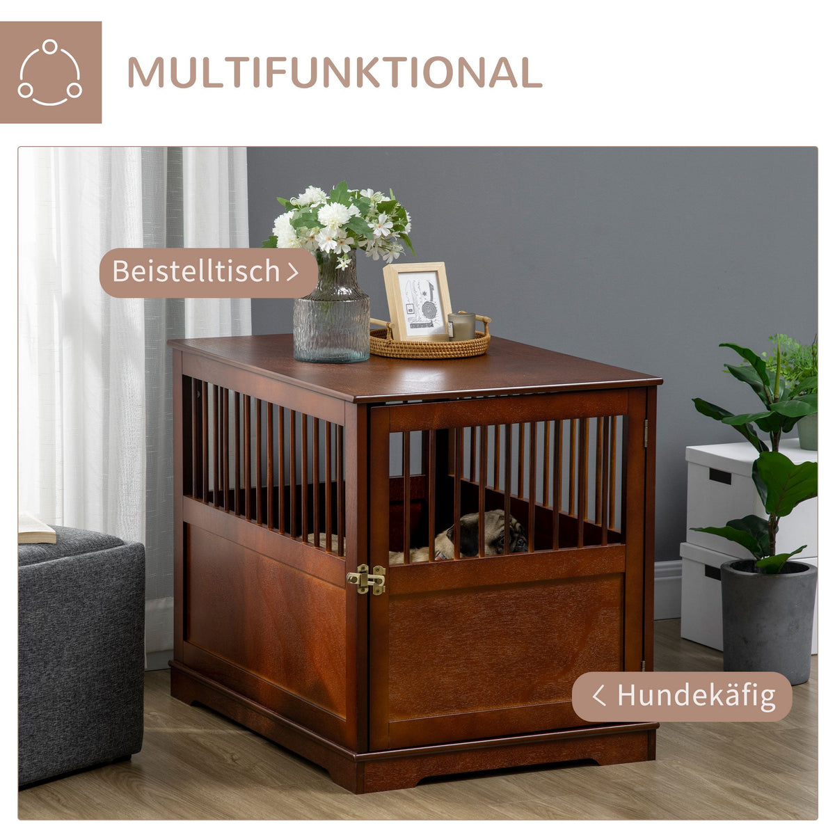 Dog Cage Indoor Tabletop Lockable Door, Brown