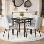 Round Table Set Modern Minimalist 100cm 4 Armchairs - Black/Light Grey PU