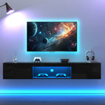 Wall-Mounted TV Stand with LED Lighting and High Gloss Finish for 70-Inch TVs, Black