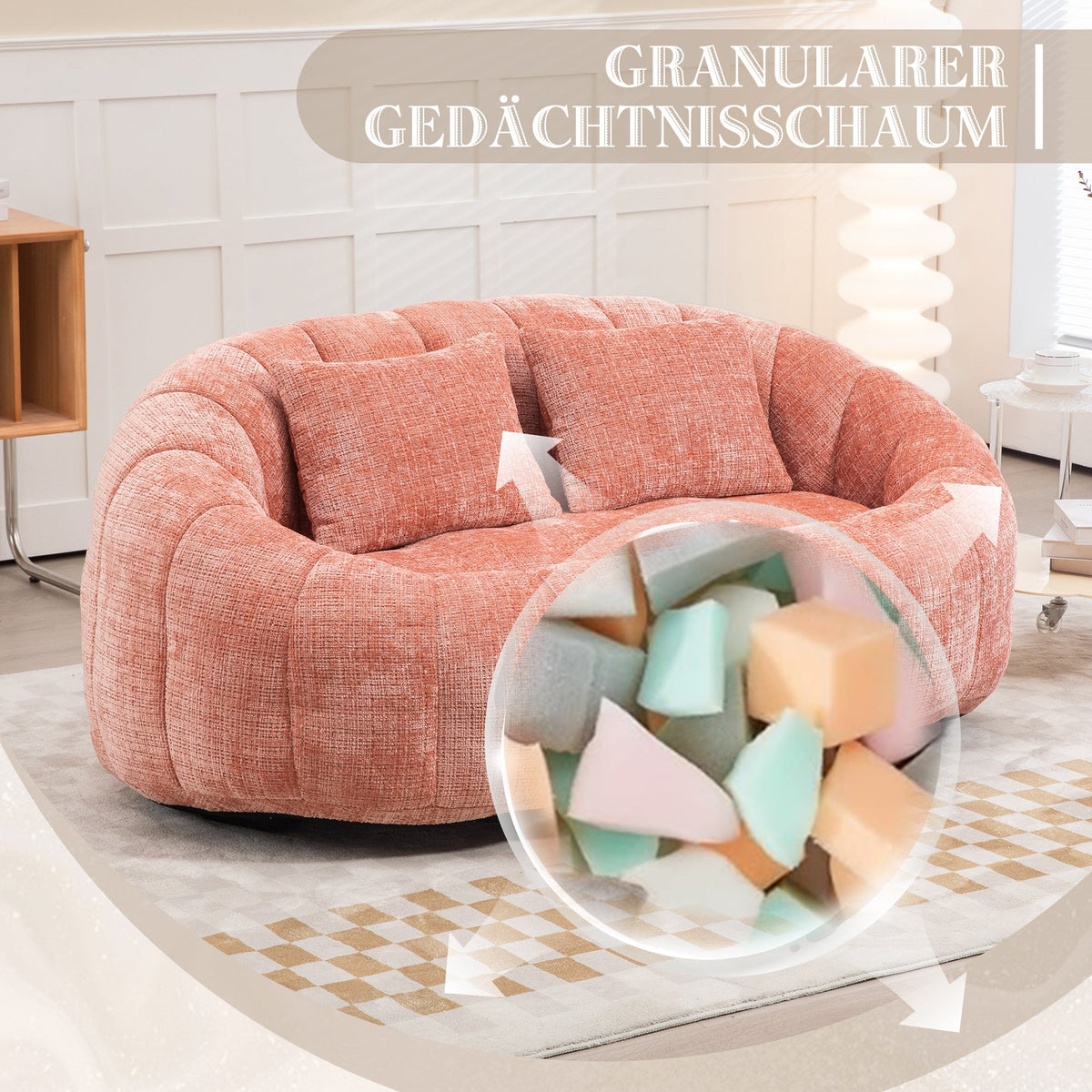 Bean Bag Sofa Lounger High Back Chair Indoor & Outdoor, Pink Chenille