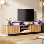 TV Cabinet 70 Inch Open Storage LED Display Wood/Black Frame