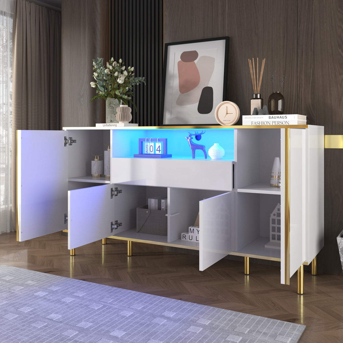 Sideboard, Chest of Drawers with 1 Drawer, High-Gloss White