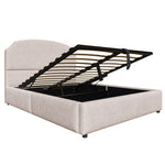 Upholstered Double Bed 140x200 with Hydraulic Storage and Wide Headboard, Beige Striped Plush