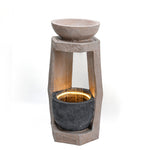 Garden Fountain with LED Lighting, Water Pump and Decorative Basin, Artificial Stone Beige