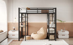 Metal Loft Bed, 140x200 cm, with Ladder, Table, and Storage, Black