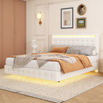 Flatbed Bed 140x200cm with LED & Adjustable Headboard, White PU