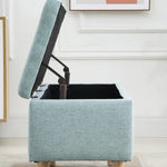 Light green upholstered bench with storage 110x39x45cm, linen-like polyester and rubber wood
