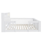 Wooden Single Bed 90x190cm with USB, Light & Storage, White