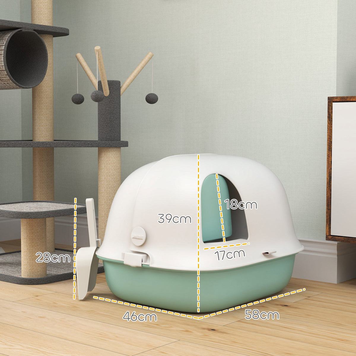 Cat Litter Box, Sieve, Closed, Plastic, Green