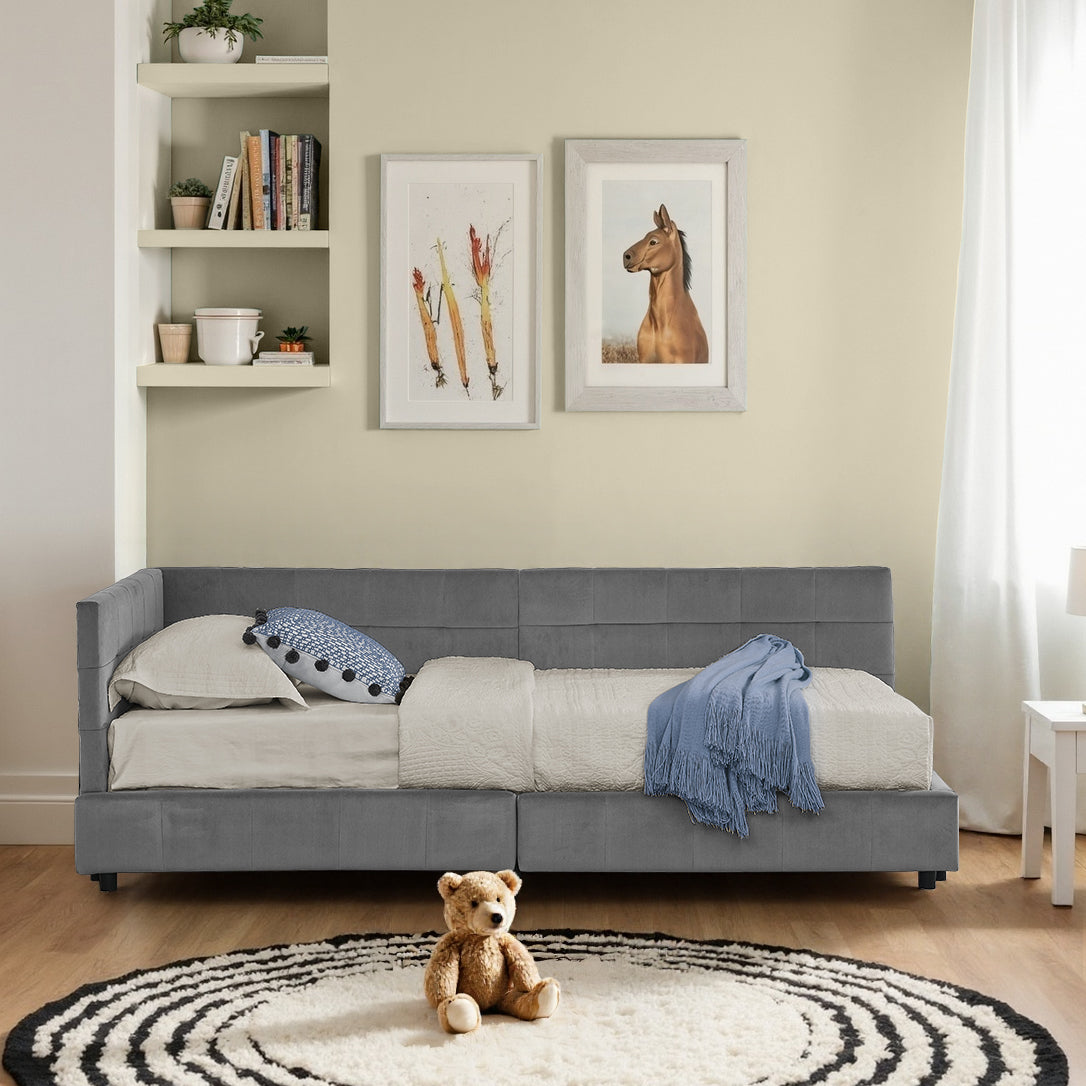 Single Bed 90x200cm High Backrest Velvet Dark Grey