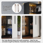 Multifunctional Cabinet with Glass Door, LED Lighting and Side Drawer, Black MDF