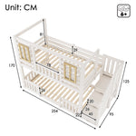 Bunk Bed with Cabin Style Windows and Staircase Cupboard, 90x200cm, White Wood