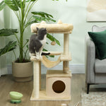 Cat Tree, Scratching Post, Perch, Hammock, Cream