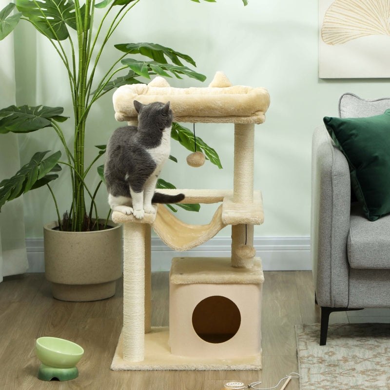 Cat Tree, Scratching Post, Perch, Hammock, Cream