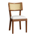 Solid Wood Dining Chairs Set of 2 Rattan Backrests Modern Style Linen Walnut