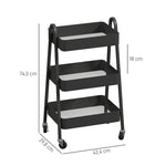 Serving Cart with 3 Levels, Wheels & Brake, Black