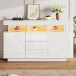 Modern Sideboard High-Gloss Coffee Bar LED Light Strip 140x35x80cm White Acrylic