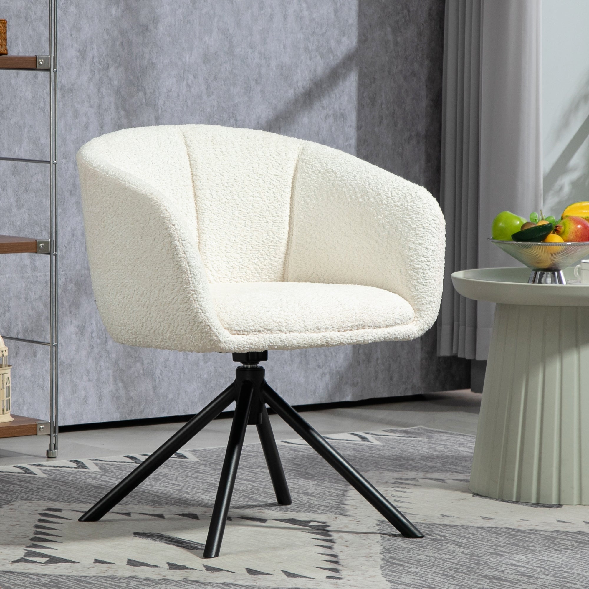 Armchair Lounge Chair, 360° Swivel with Armrests & Metal Legs, Linen Look Cream White