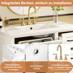 Bathroom Vanity Unit with Ceramic Sink and Soft-Close Drawers, White and Black