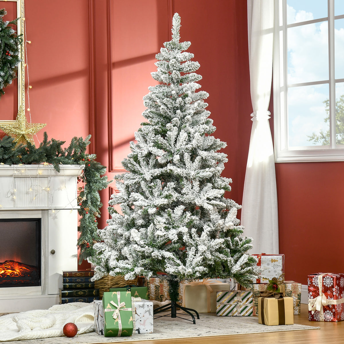 Artificial Christmas Tree - Snow Effect Hinged, Green/White