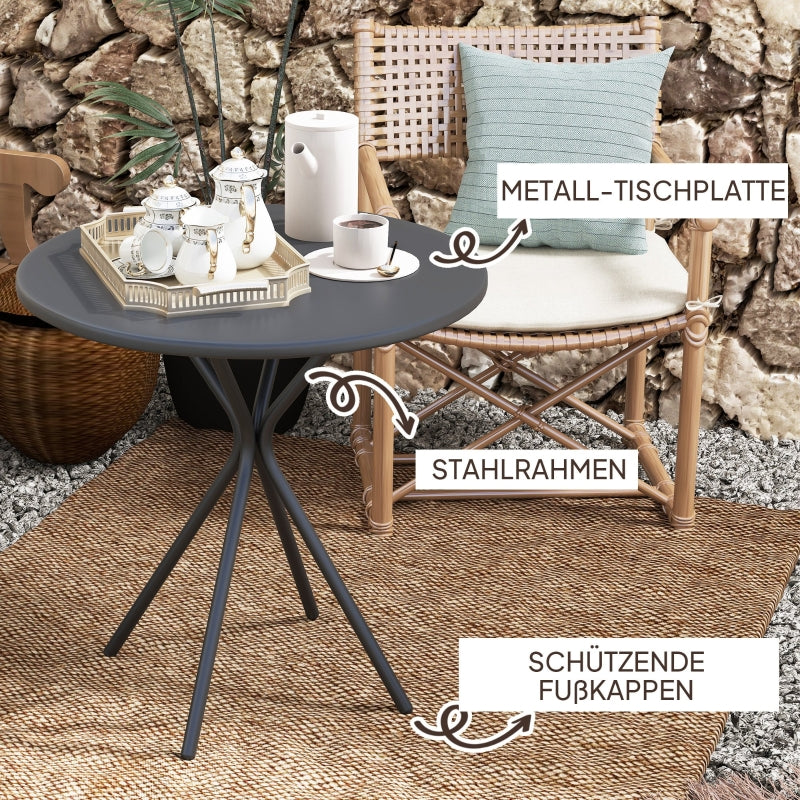 Garden Table Ø60 x 70 cm, Weatherproof Round Steel, Black