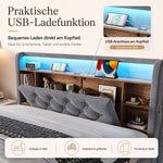 Upholstered Bed 140x200cm with Storage & LED, Velvet Dark Gray