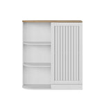 Corner Cabinet with Mesh Doors and Adjustable Shelves, White and Oak
