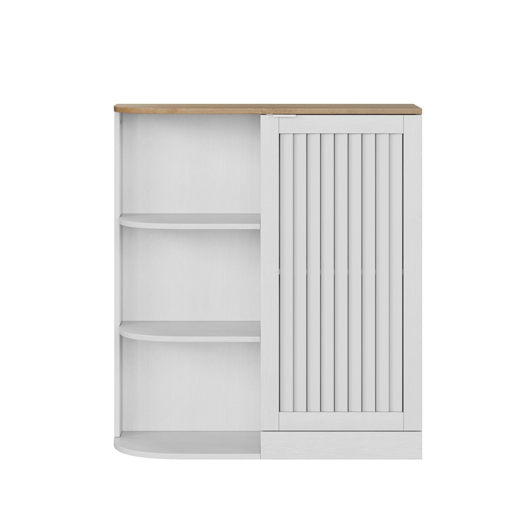 Corner Cabinet with Mesh Doors and Adjustable Shelves, White and Oak