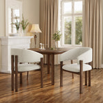 2 Dining Chairs Metal Wood Look Modern Linen Fabric - Walnut
