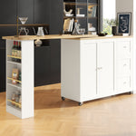 360° Rotating Bar Table Extendable Storage Island with 3 Drawers and Casters, White