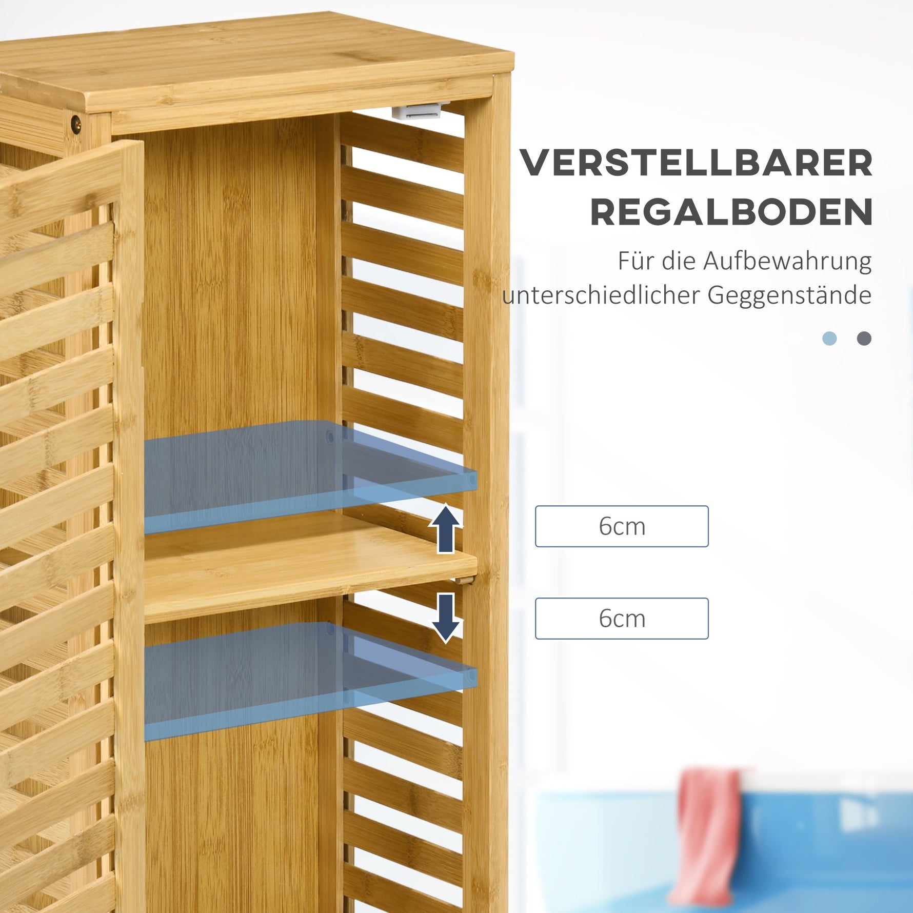 Bathroom Cabinet/Side Cabinet Slatted Door 2 Compartments Storage, Natural